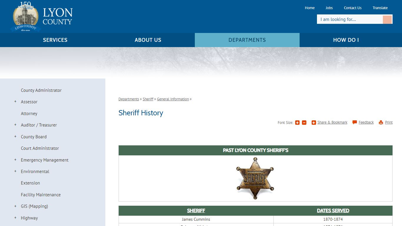 Sheriff History | Lyon County, MN